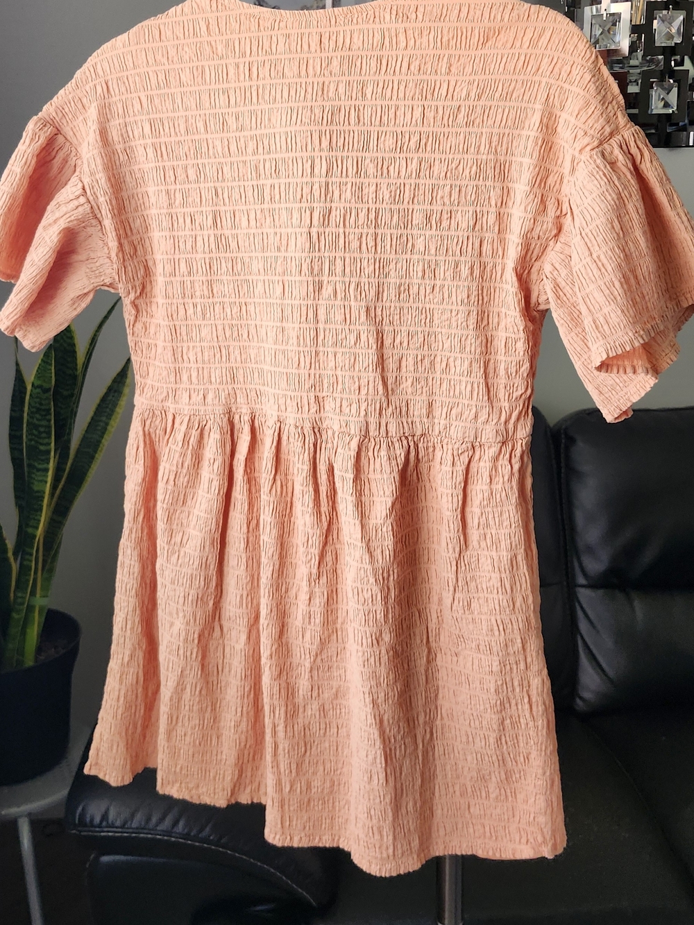 Button-Front Textured Mini Dress - Peach - Picture 6 of 8
